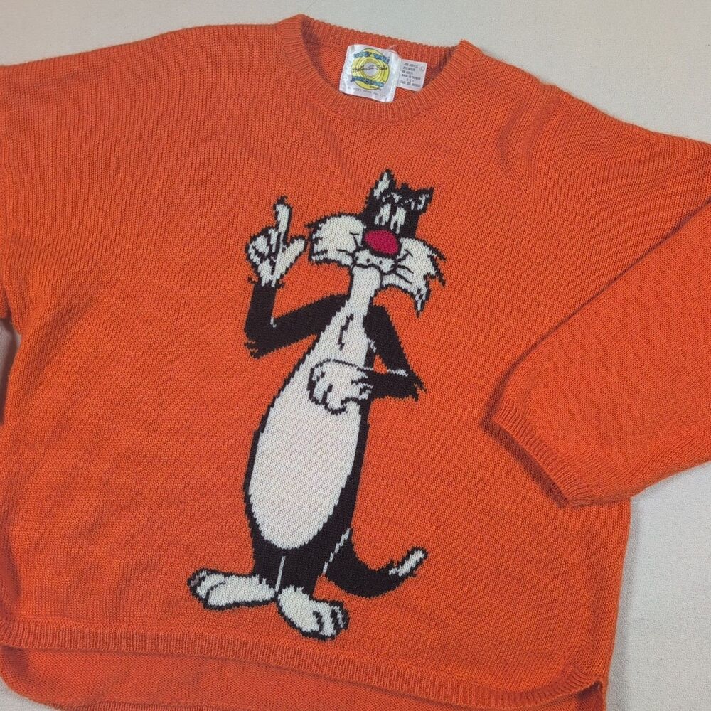 Vintage Looney Tunes by Kitty Hawk Sylvester Orange Knit Sweater Size L